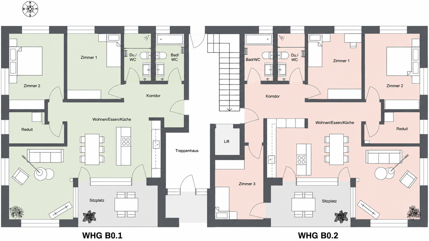 Grundriss Wohnung B 1.2